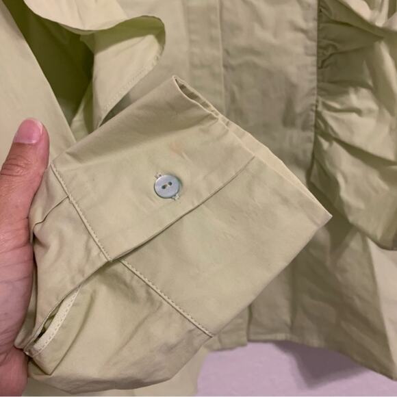 Genny Light Green Long Sleeve Ruffled Button Down Shirt - Picture 2 of 12